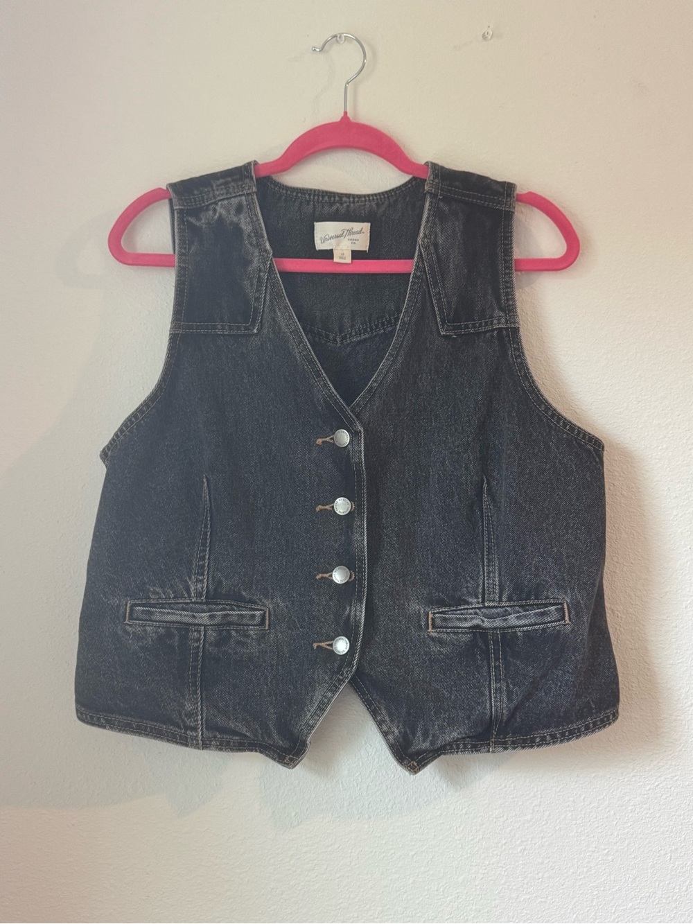 Universal Thread Black Denim Button Vest with Silver Hardware